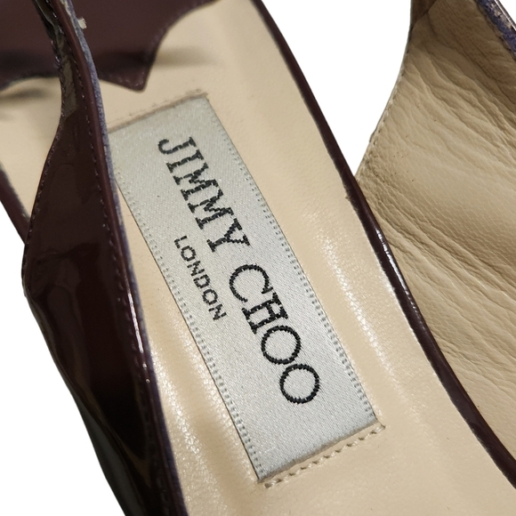 Jimmy Choo Heels Size 40 Brown Patent Leather Platform Slingback Pumps - Picture 10 of 16